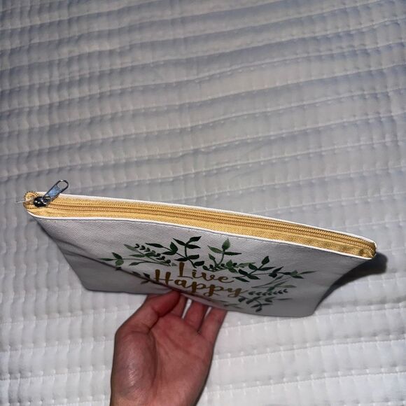 Live Happy Canvas Zipper Pouch – Small Cosmetic Bag / Travel Organizer – 9” x 7” - Picture 5 of 8